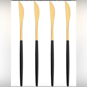 🆕 4pcs Black and Gold Flatware Dinnerknife